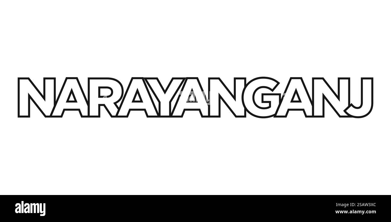 Narayanganj im Bangladesch-Emblem für Print und Web. Design mit geometrischem Stil, Vektorillustration mit auffälliger Typografie in moderner Schrift. Schriftzug mit grafischem Schriftzug auf weißem Hintergrund. Stock Vektor