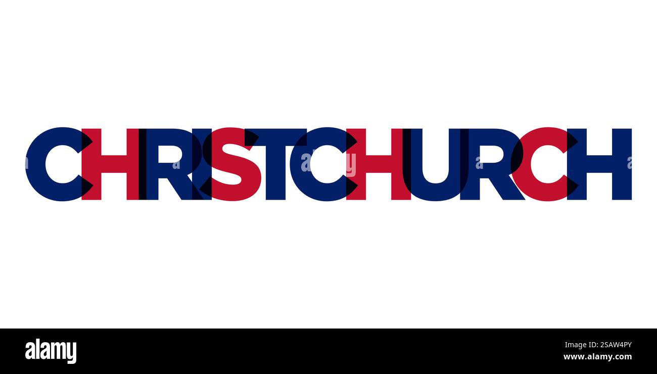 Christchurch im neuseeländischen Emblem für Print und Web. Design mit geometrischem Stil, Vektorillustration mit auffälliger Typografie in moderner Schrift. Schriftzug mit grafischem Schriftzug auf weißem Hintergrund. Stock Vektor