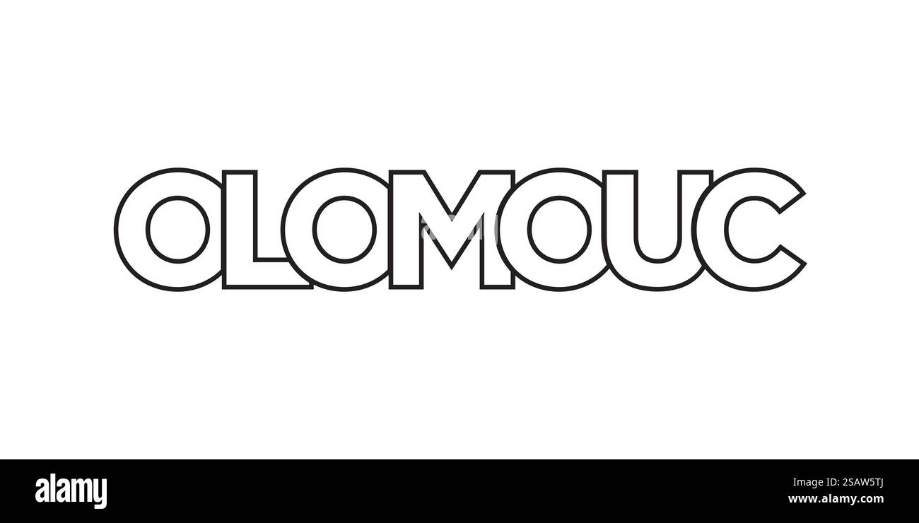 Olomouc im tschechischen Emblem für Print und Web. Design mit geometrischem Stil, Vektorillustration mit auffälliger Typografie in moderner Schrift. Schriftzug mit grafischem Schriftzug auf weißem Hintergrund. Stock Vektor