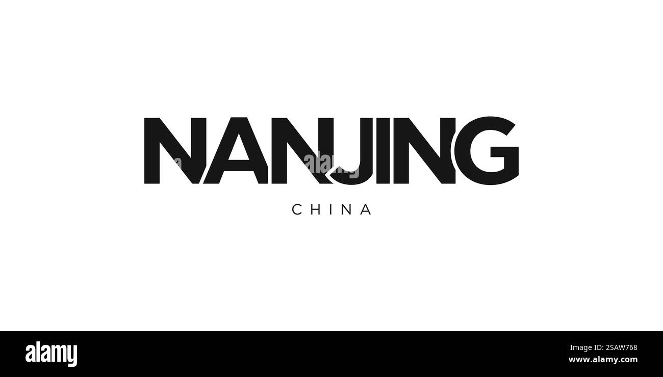 Nanjing im China-Emblem für Print und Web. Design mit geometrischem Stil, Vektorillustration mit auffälliger Typografie in moderner Schrift. Schriftzug mit grafischem Schriftzug auf weißem Hintergrund. Stock Vektor
