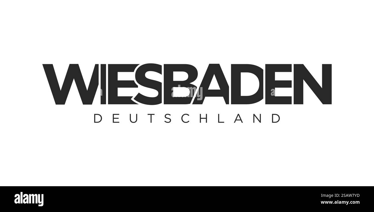 Wiesbaden Deutschland, modernes und kreatives Vektor-Illustrationsdesign mit der Stadt Deutschland für Reisebanner, Plakate, Web und Postkarten. Wiesbaden Deutschland, modernes und kreatives Vektor-Illustrationsdesign mit der Stadt Deutschland als grafischem Symbol und Textelement, vor weißem Hintergrund, eignet sich perfekt für Reisebanner, Poster und Postkarten. Stock Vektor