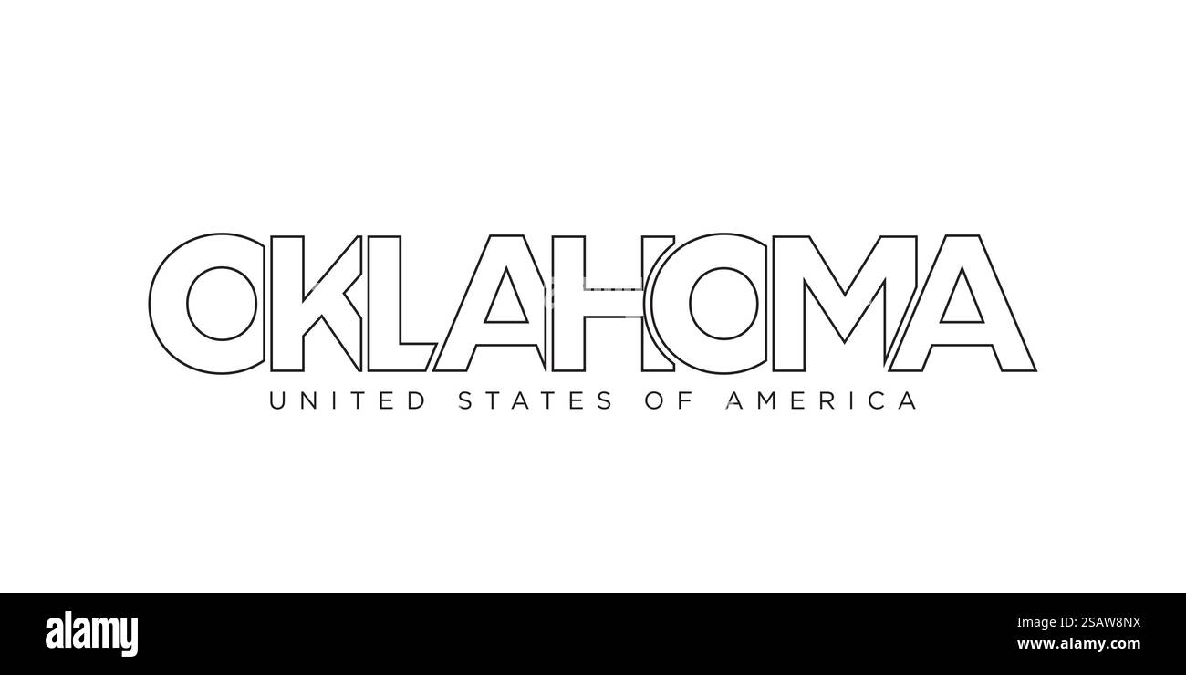 Oklahoma, USA Typografie-Schriftzug. Amerika-Logo mit grafischem Stadtschriftzug für Print- und Webprodukte. Oklahoma, USA Typografie-Schriftzug. Amerika-Logo mit grafischem Stadtschriftzug für Print und Web. Stock Vektor