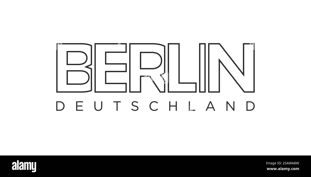 Berlin Deutschland, modernes und kreatives Vektor-Illustrationsdesign mit der Stadt Deutschland für Reisebanner, Plakate, Web und Postkarten. Berlin Deutschland, modernes und kreatives Vektor-Illustrationsdesign mit der Stadt Deutschland als grafischem Symbol und Textelement, vor weißem Hintergrund, ist perfekt für Reisebanner, Poster und Postkarten. Stock Vektor