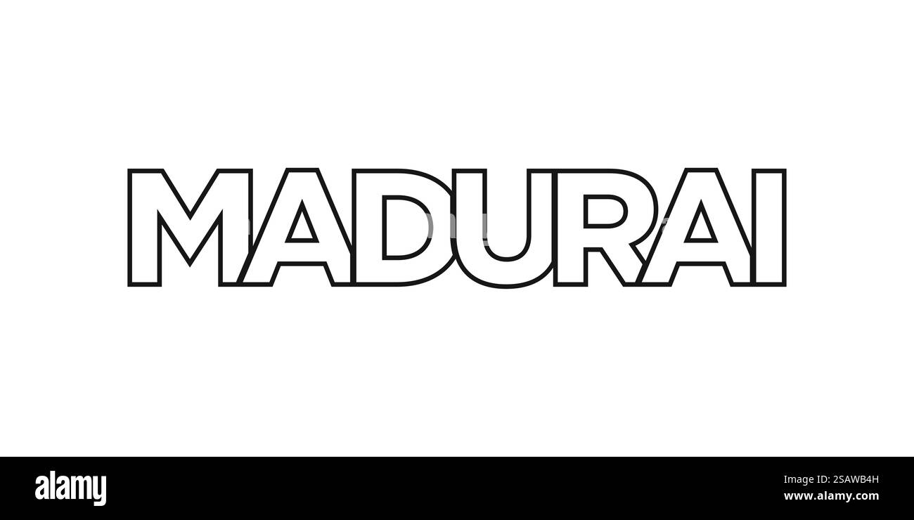 Madurai in Indien Emblem für Print und Web. Design mit geometrischem Stil, Vektorillustration mit auffälliger Typografie in moderner Schrift. Schriftzug mit grafischem Schriftzug auf weißem Hintergrund. Stock Vektor