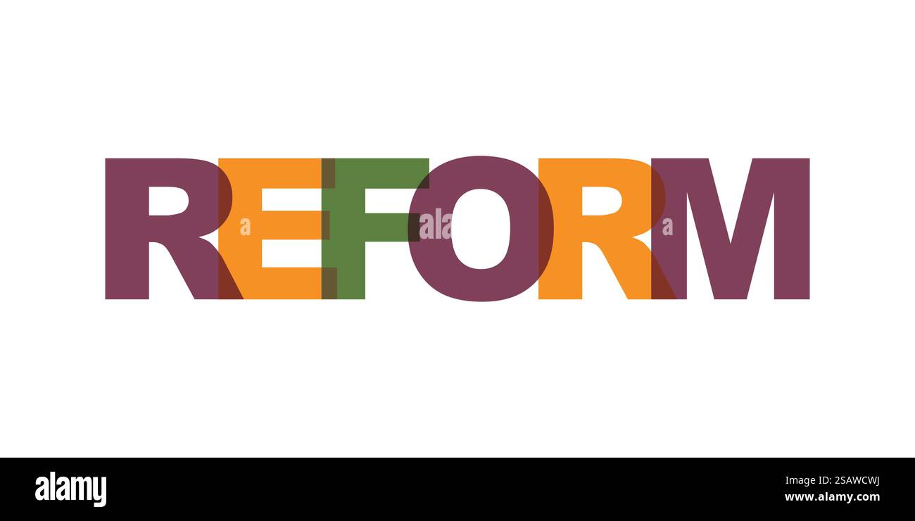 Reform des Textes für Visitenkarten. Modernes Poster mit Schriftzügen. Symbol mit farbigem Schriftzug. Phrasen Vektordruck Designelemente. Stock Vektor