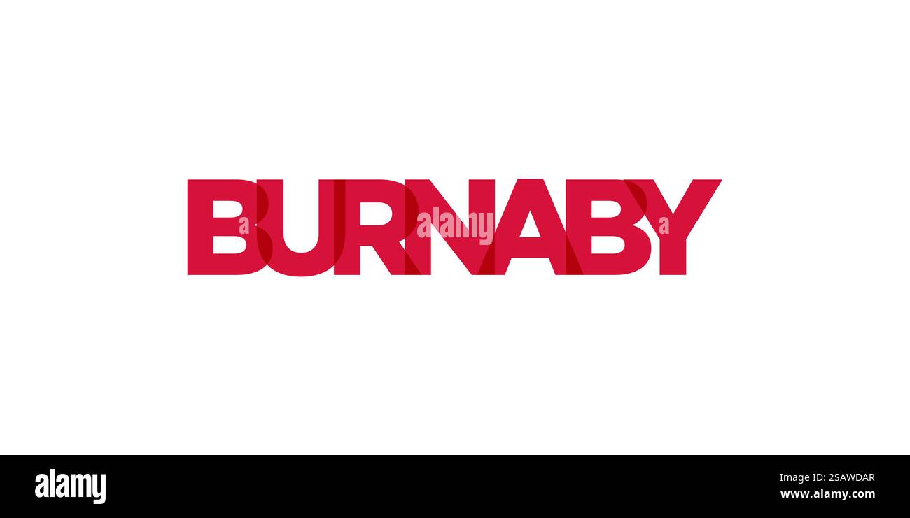 Burnaby im kanadischen Emblem für Print und Web. Design mit geometrischem Stil, Vektorillustration mit auffälliger Typografie in moderner Schrift. Schriftzug mit grafischem Schriftzug auf weißem Hintergrund. Stock Vektor