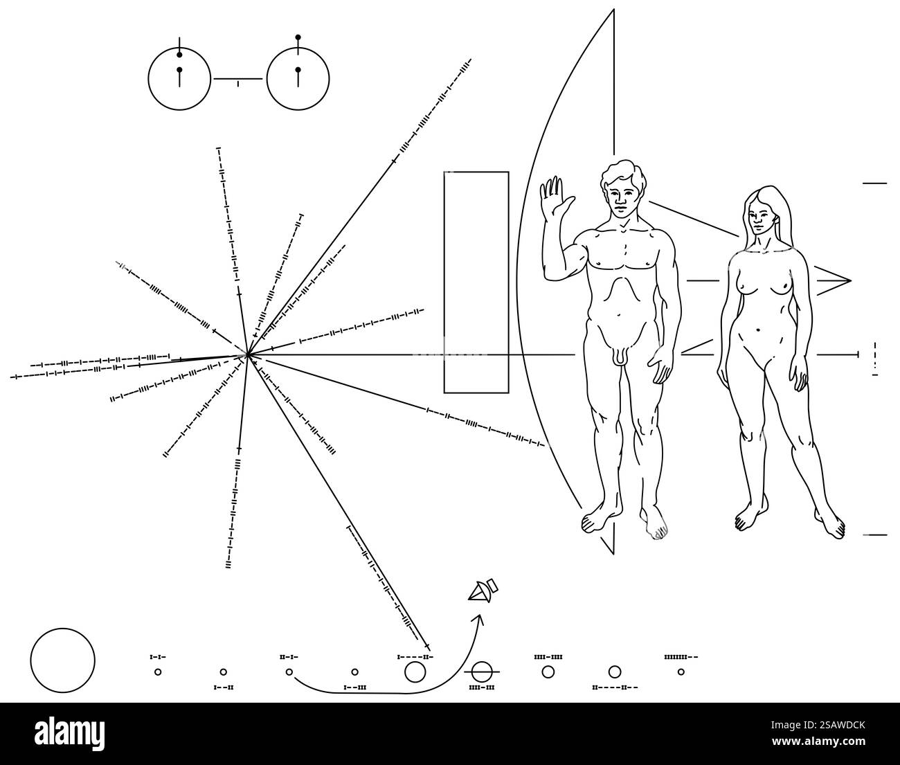 Pioneer Plaque-Linienzeichnung Stockfoto