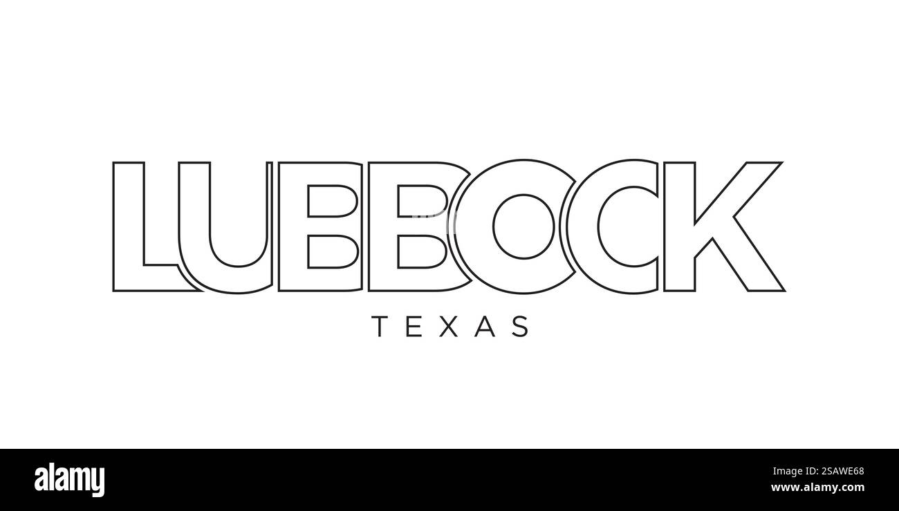Lubbock, Texas, USA Typografie-Schriftzug. Amerika-Logo mit grafischem Stadtschriftzug für Print- und Webprodukte. Lubbock, Texas, USA Typografie-Schriftzug. Amerika-Logo mit grafischem Stadtschriftzug für Print und Web. Stock Vektor