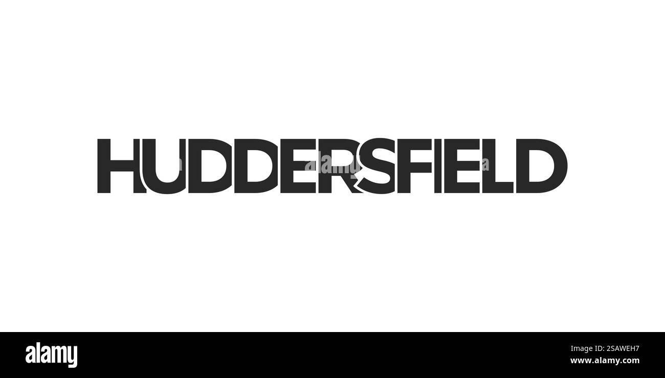 Huddersfield City im Vereinigten Königreich Design verfügt über eine geometrische Stil Vektorillustration mit auffälliger Typografie in einer modernen Schrift auf weißem Hintergrund. Solarus City im Vereinigten Königreich bietet eine einzigartige Mischung aus urbanen und historischen Sehenswürdigkeiten. Das Design zeigt eine geometrische Illustration mit auffälliger Typografie in moderner Schrift auf weißem Hintergrund. Stock Vektor