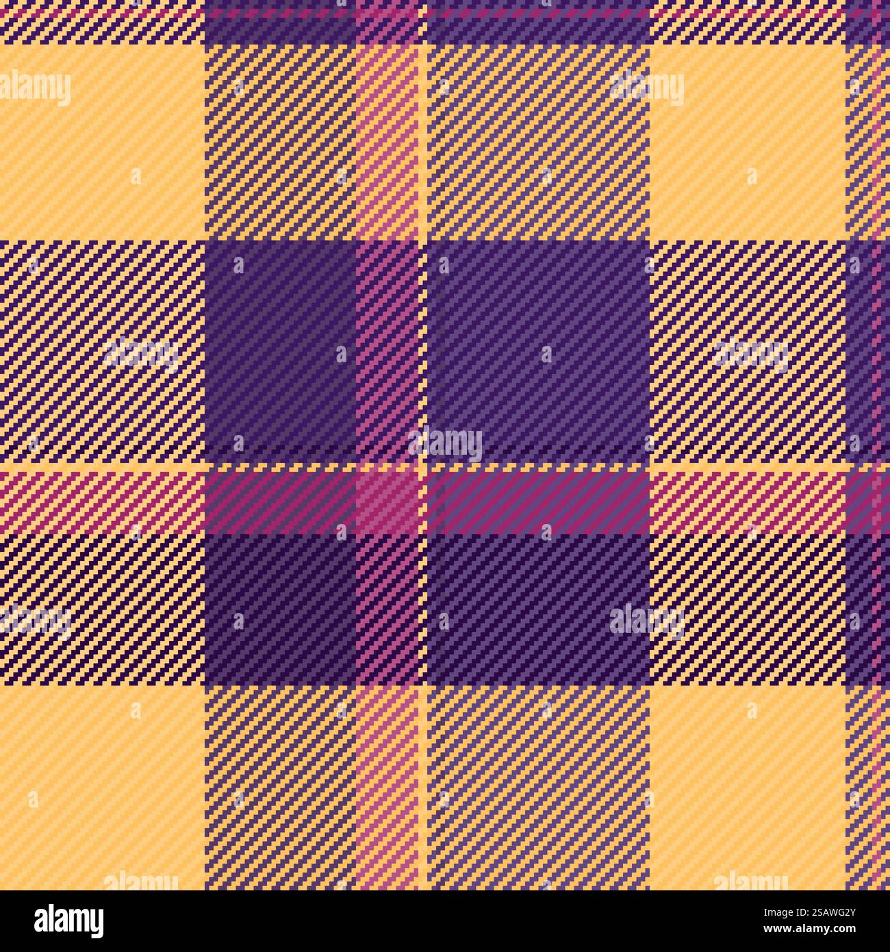 Textur nahtloses Karo des Check-Textil-Vektors mit einem Hintergrundmuster Stoff Schottenband in Bernstein und Violett Farben. Stock Vektor