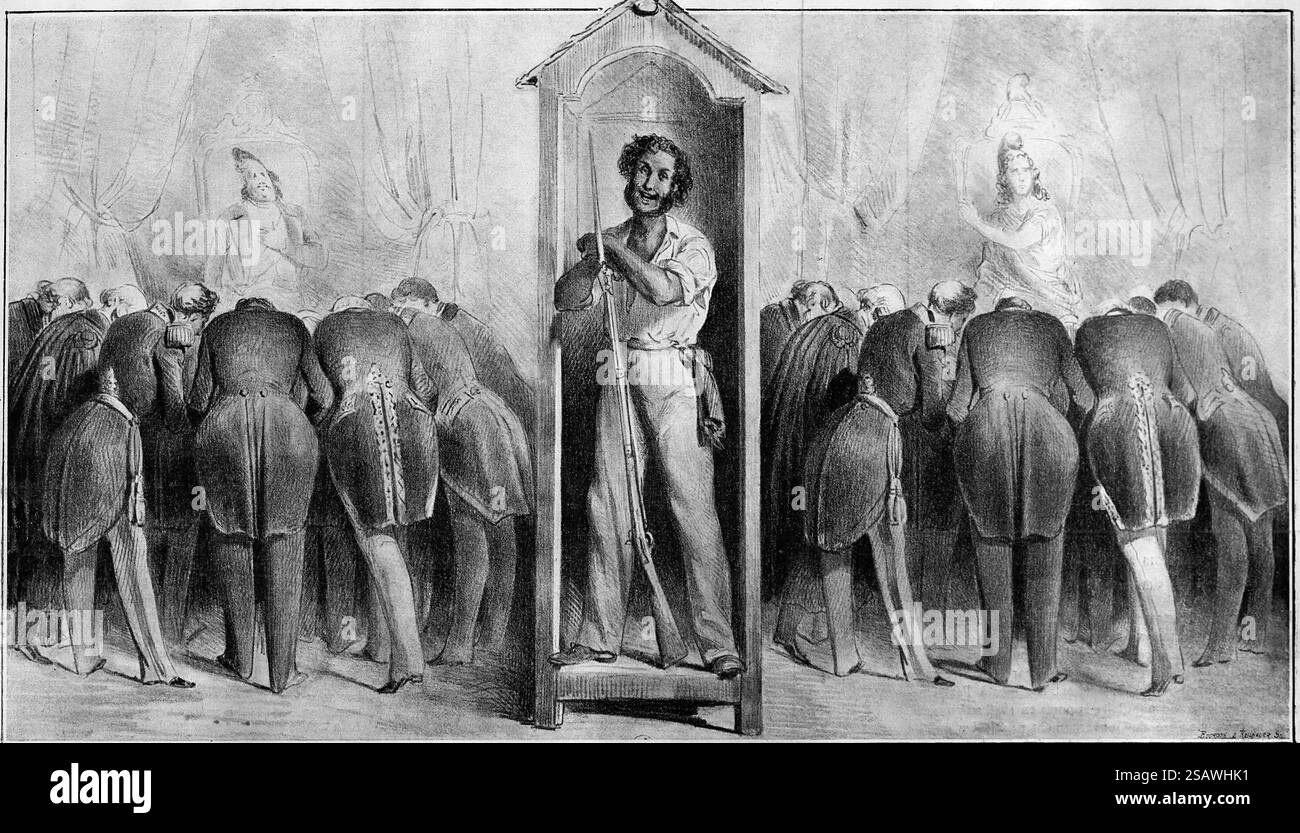 Frankreich. 1848 Umdrehung. Satire: 'Le plus Souvent qu'on s'y laissera prendre (meistens werden wir davon erwischt). Vortag (Louis Philippe I), nächster Tag Stockfoto