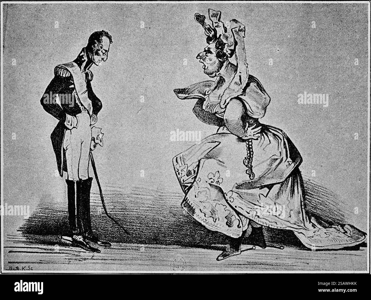 Frankreich. 1830. Satirische Stücke. Die Herzogin von Angouleme wirft einem König Karl X. vor, er habe keine Energie. Gravur, 1897. Journées Révolutionnai Stockfoto