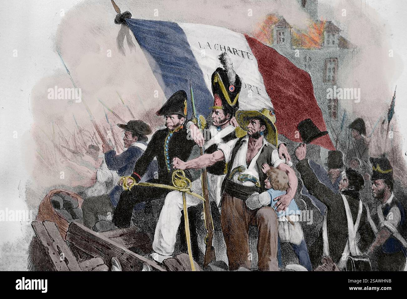 Frankreich. Paris. Französische Revolution von 1830. "Charbonnier EST maitre chez lui, 29. Juli". Kupferstich „Journées Révolutionnarires. 1830-1840', Paris, 19. Stockfoto
