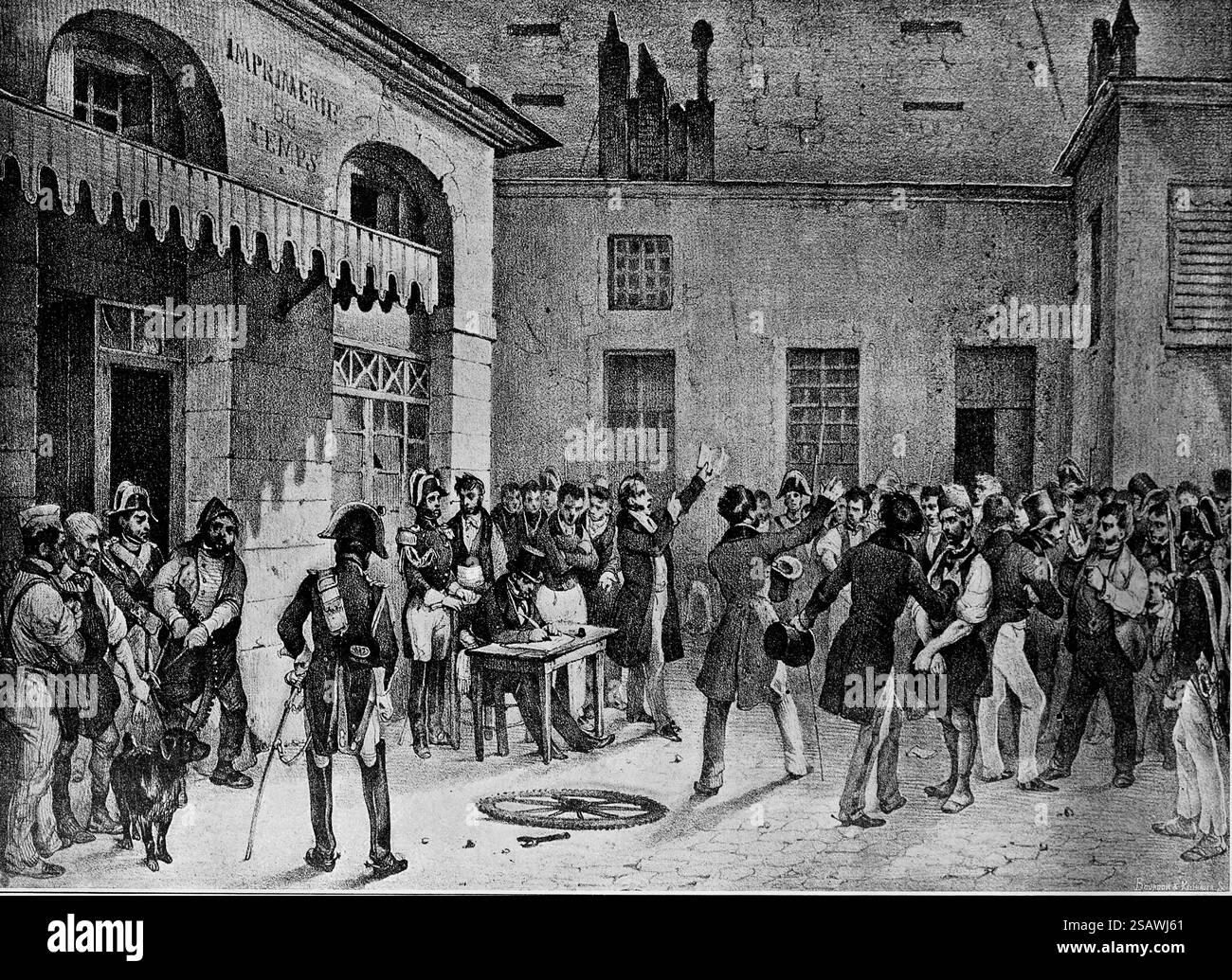 Frankreich. Paris. Regierungszeit von Karl X.: Beschlagnahme der Druckerei der Zeitung Le Temps am 27. juli 1830 zur Zeit der Urteile Wiederherstellung der Zensur Stockfoto