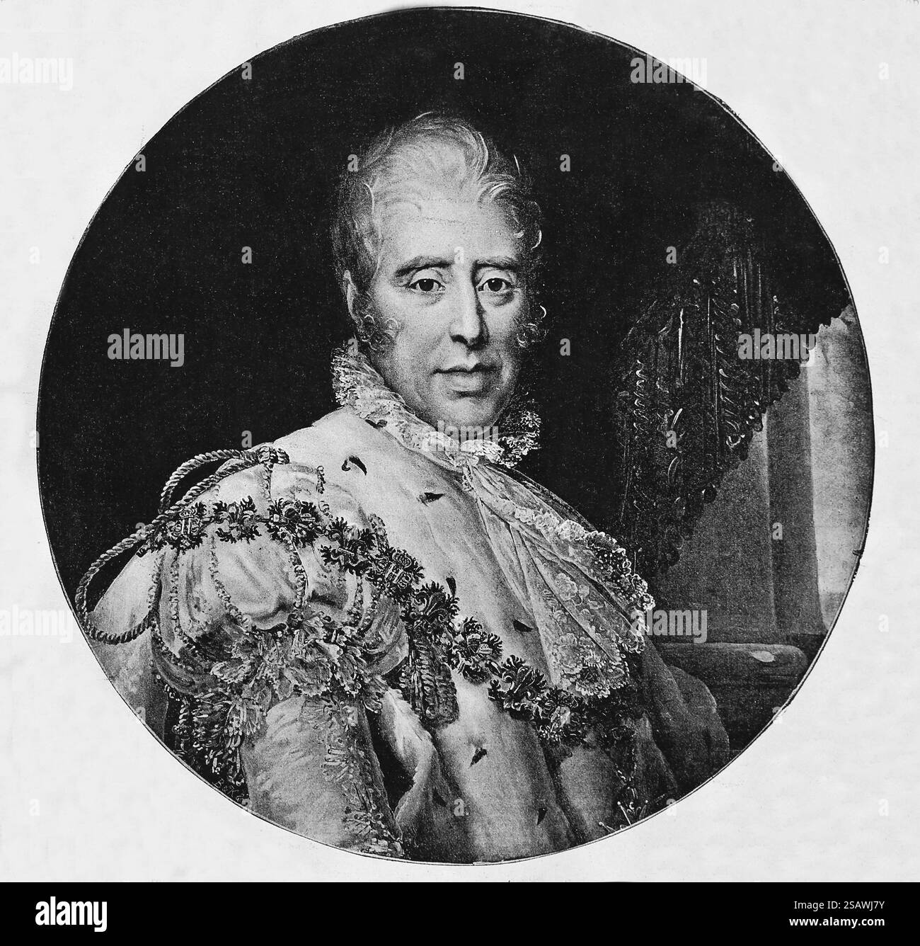 Karl X. von Frankreich (1757-1836). König von Frankreich und Navarra, 1824-1830. Kupferstich aus einem Gemälde von Gérard. 19. Jahrhundert. Stockfoto