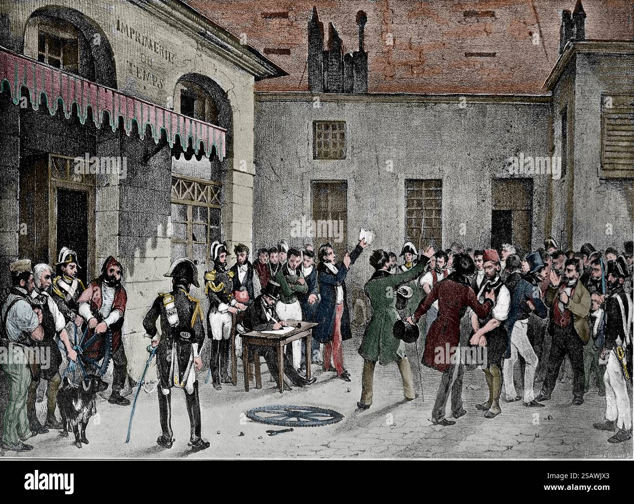 Frankreich. Paris. Regierungszeit von Karl X.: Beschlagnahme der Druckerei der Zeitung Le Temps am 27. juli 1830 zur Zeit der Urteile Wiederherstellung der Zensur Stockfoto