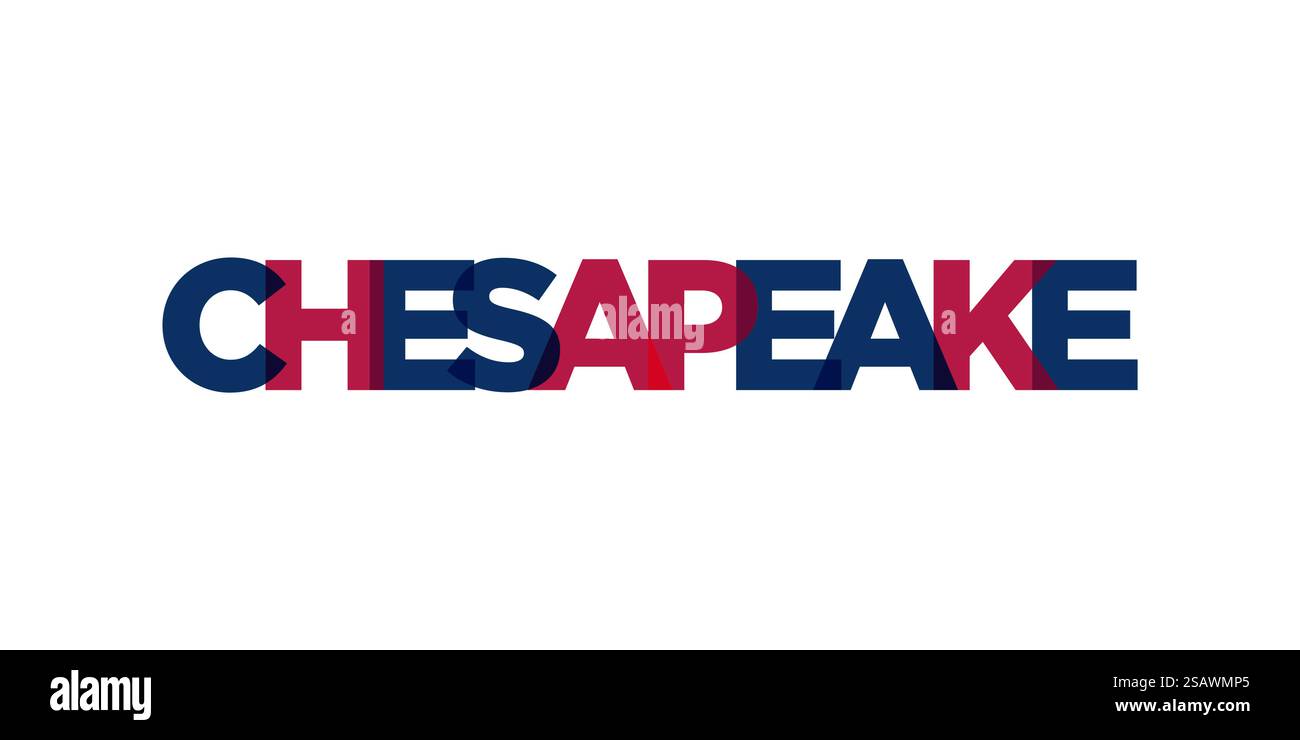 Chesapeake, Virginia, USA, Typografie-Schriftzug. Amerika-Logo mit grafischem Stadtschriftzug für Print- und Webprodukte. Chesapeake, Virginia, USA, Typografie-Schriftzug. Amerika-Logo mit grafischem Stadtschriftzug für Print und Web. Stock Vektor