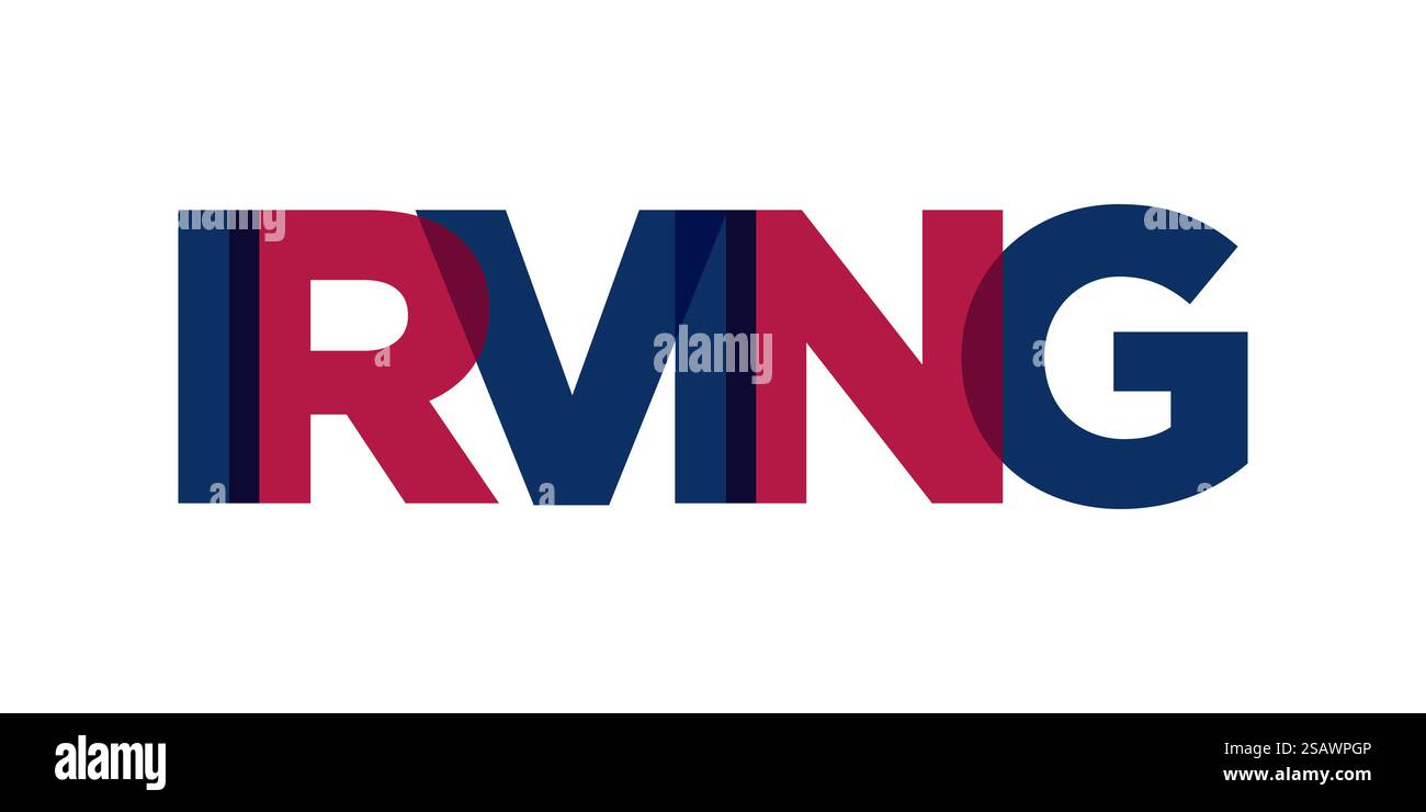 Design mit Typografie-Schriftzug in Irving, Texas, USA. Amerika-Logo mit grafischem Stadtschriftzug für Print- und Webprodukte. Design mit Typografie-Schriftzug in Irving, Texas, USA. Amerika-Logo mit grafischem Stadtschriftzug für Print und Web. Stock Vektor