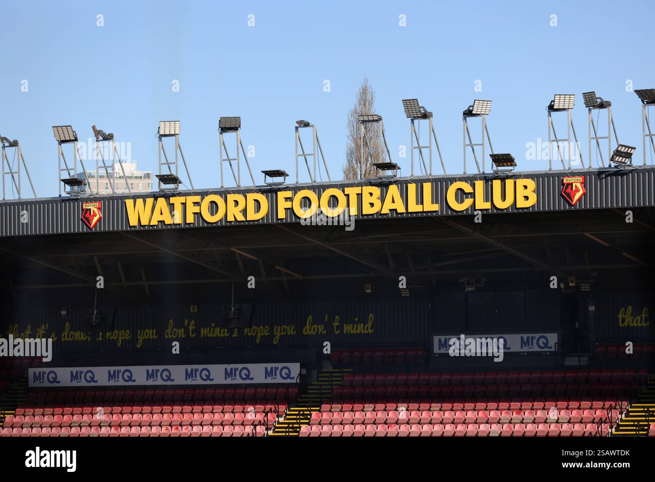 Allgemeine Ansichten des Watford Football Club, Watford, Hertfordshire, Großbritannien. Stockfoto