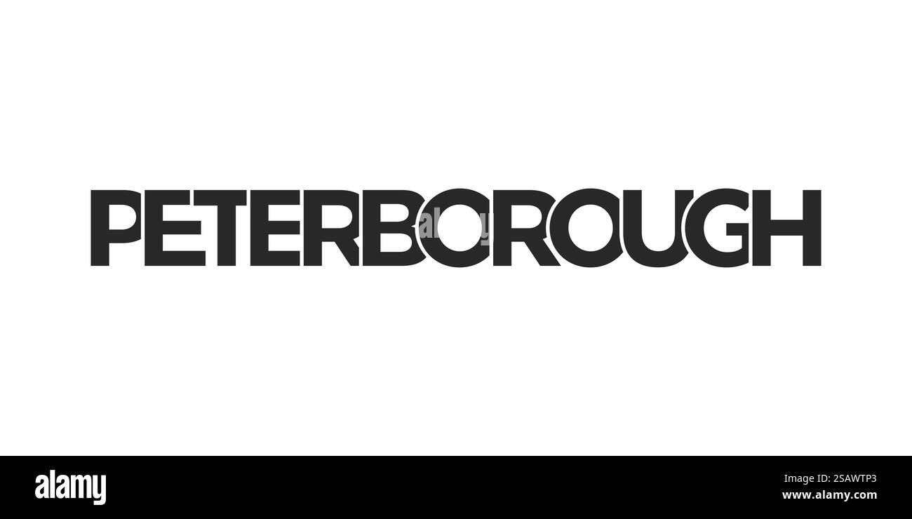 Peterborough City im Vereinigten Königreich Design verfügt über eine geometrische Stil Vektor-Illustration mit fetten Typografie in einer modernen Schrift auf weißem Hintergrund. Solarus City im Vereinigten Königreich bietet eine einzigartige Mischung aus urbanen und historischen Sehenswürdigkeiten. Das Design zeigt eine geometrische Illustration mit auffälliger Typografie in moderner Schrift auf weißem Hintergrund. Stock Vektor