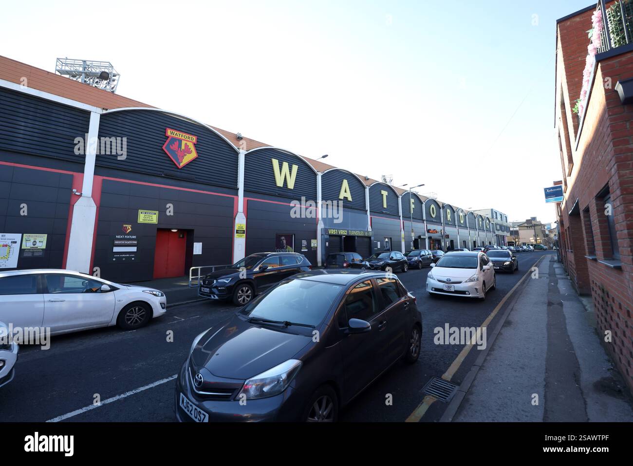 Allgemeine Ansichten des Watford Football Club, Watford, Hertfordshire, Großbritannien. Stockfoto