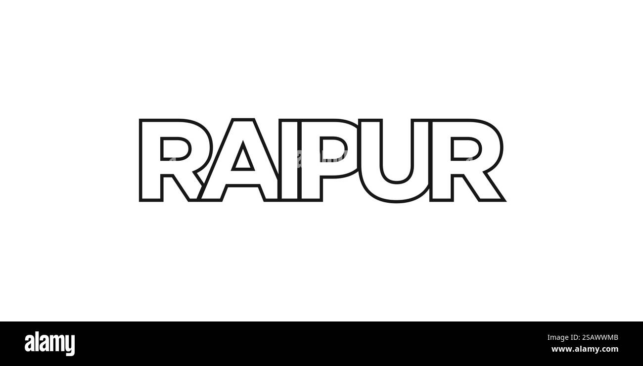 Raipur im indischen Emblem für Print und Web. Design mit geometrischem Stil, Vektorillustration mit auffälliger Typografie in moderner Schrift. Schriftzug mit grafischem Schriftzug auf weißem Hintergrund. Stock Vektor