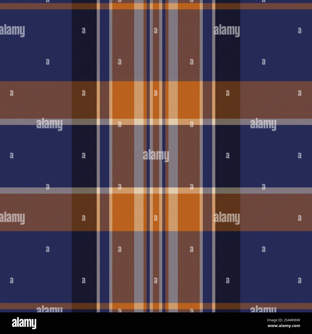 Artwork Vektor Check Hintergrund, Scrapbook Muster Textil Plaid. Nahtloses Schottenmuster in Blau und Orange. Stock Vektor