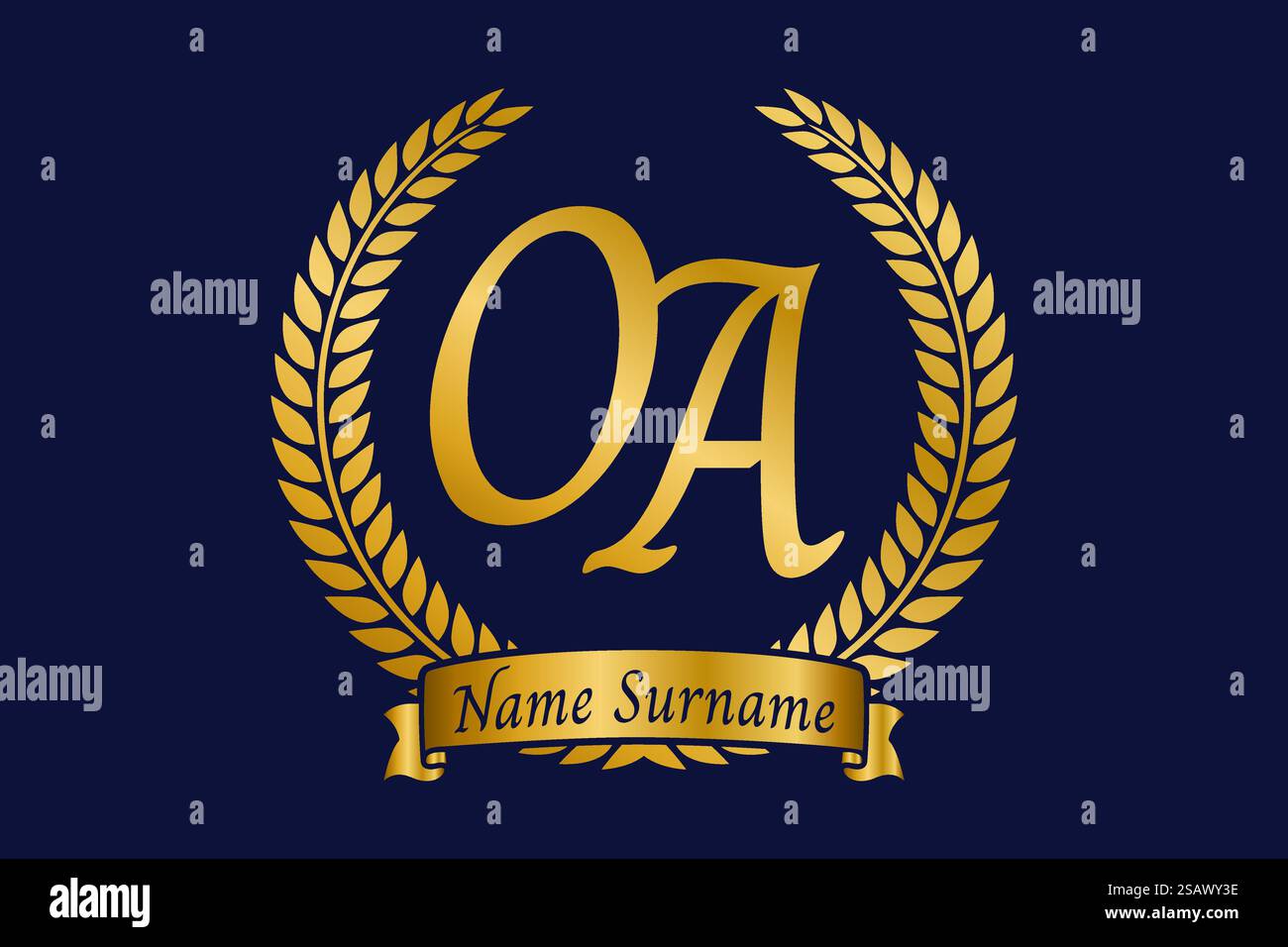 Anfangsbuchstaben O und A, OA-Monogramm-Logo mit Lorbeerkranz. Luxuriöses goldenes Emblem mit Kalligraphie-Schriftart. Stock Vektor