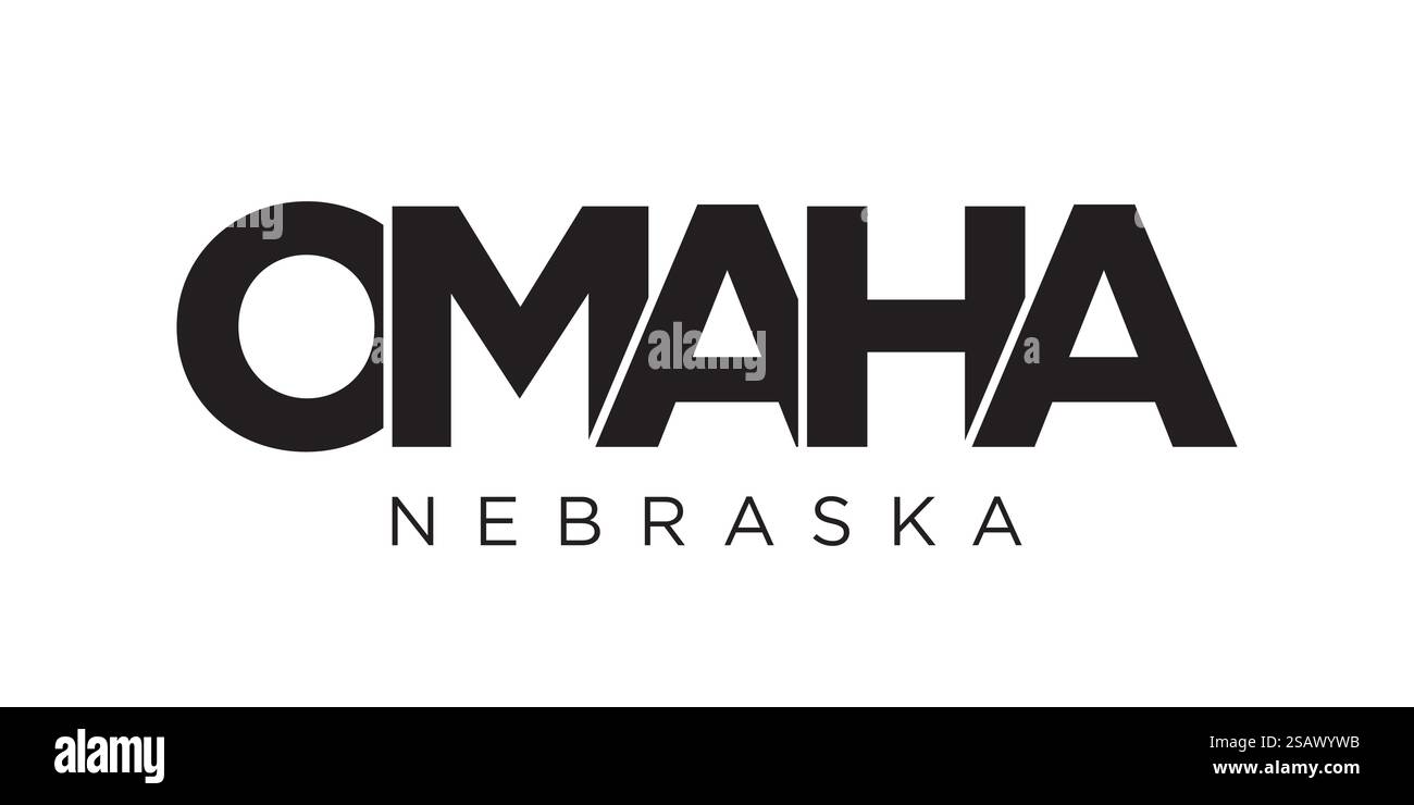 Omaha, Nebraska, USA Typografie-Schriftzug. Amerika-Logo mit grafischem Stadtschriftzug für Print- und Webprodukte. Omaha, Nebraska, USA Typografie-Schriftzug. Amerika-Logo mit grafischem Stadtschriftzug für Print und Web. Stock Vektor