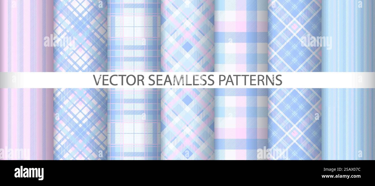 Hintergrundprüfung nahtlos einstellen. Schottenmuster. Karierte Textur Textil Vektor-Kollektion.. Hintergrundprüfung nahtlos einstellen. Schottenmuster. Textil-Vektor mit Karomuster. Stock Vektor