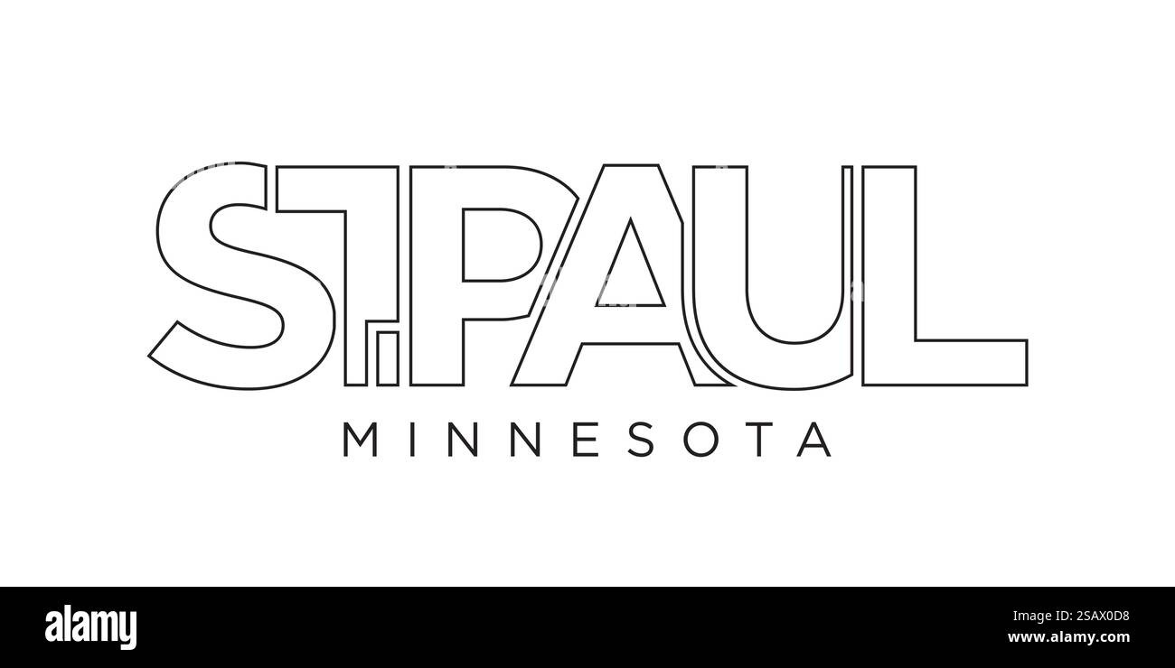 St. Paul, Minnesota, USA Typografie-Schriftzug. Amerika-Logo mit grafischem Stadtschriftzug für Print- und Webprodukte. St. Paul, Minnesota, USA Typografie-Schriftzug. Amerika-Logo mit grafischem Stadtschriftzug für Print und Web. Stock Vektor