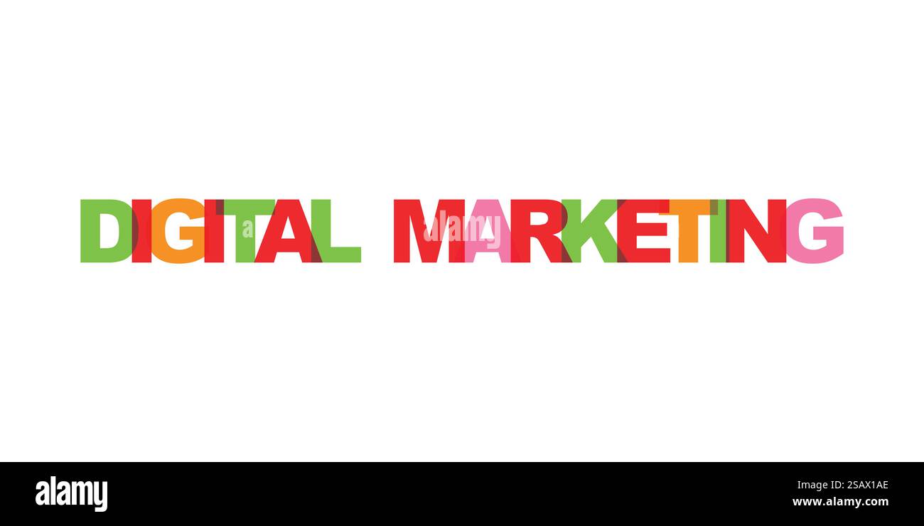 Text für Visitenkarten für digitales Marketing. Modernes Poster mit Schriftzügen. Symbol mit farbigem Schriftzug. Phrasen Vektordruck Designelemente. Stock Vektor