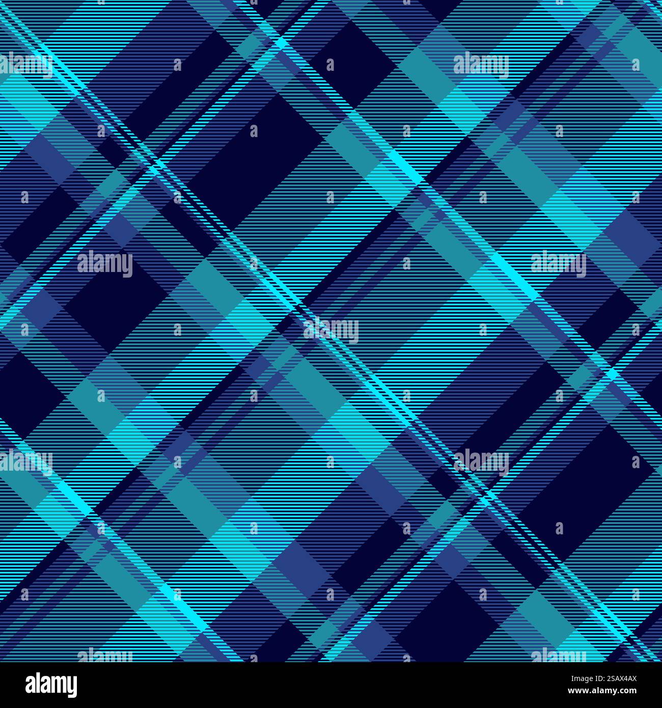 Kompliziertes Hintergrund-Check-Muster, traditionelle Vektor-Textur-Plaid. Fußnahtloses Textilgewebe, Schottenmuster in dunklen und zyanfarbenen Farben. Stock Vektor