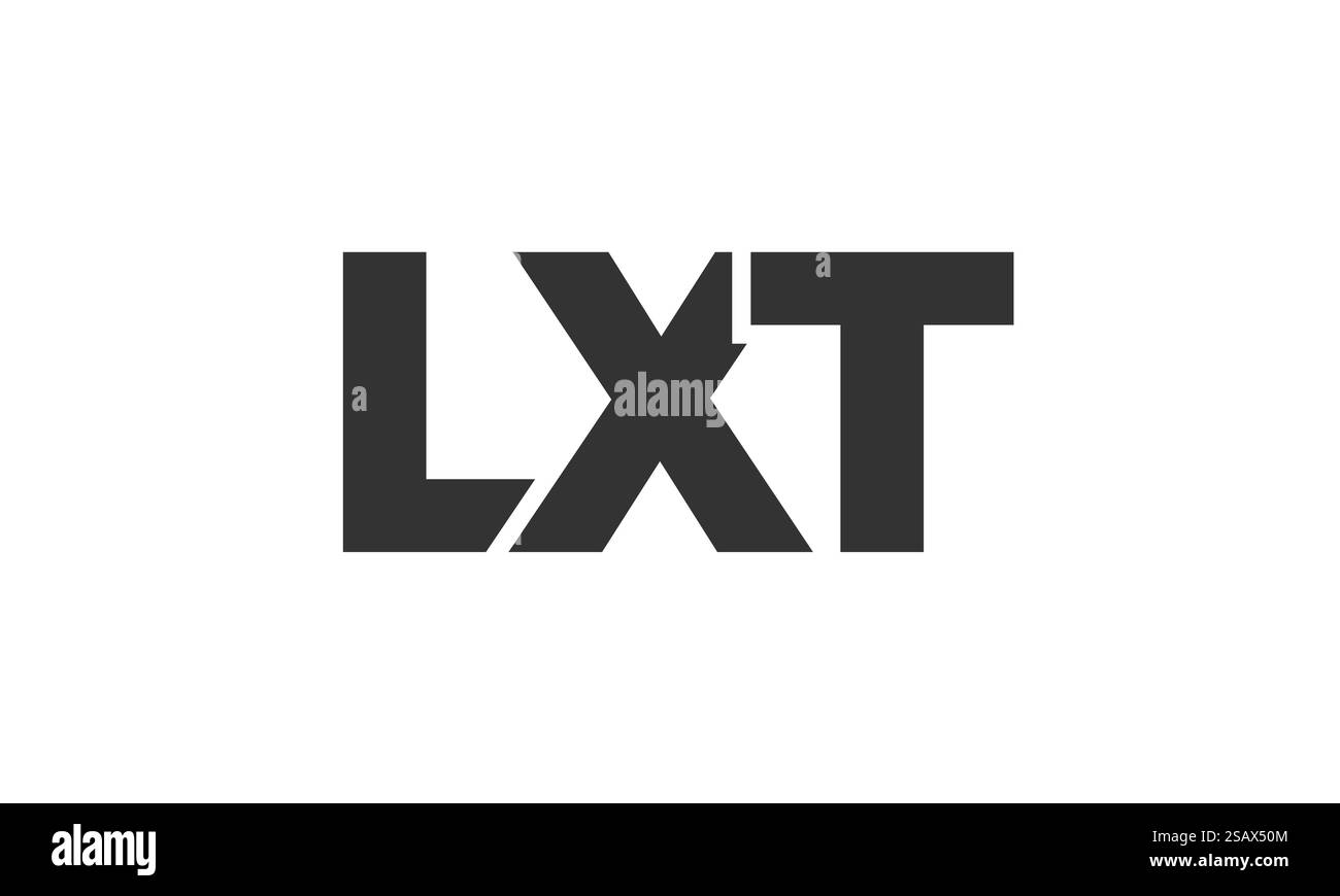 LXT-Logo-Designvorlage mit starkem und modernem Text. Anfänglich basierter Vektorlogotyp mit einfacher und minimaler Typografie. Trendige Unternehmensidentität, ideal für die Markenpräsenz von Unternehmen. Stock Vektor