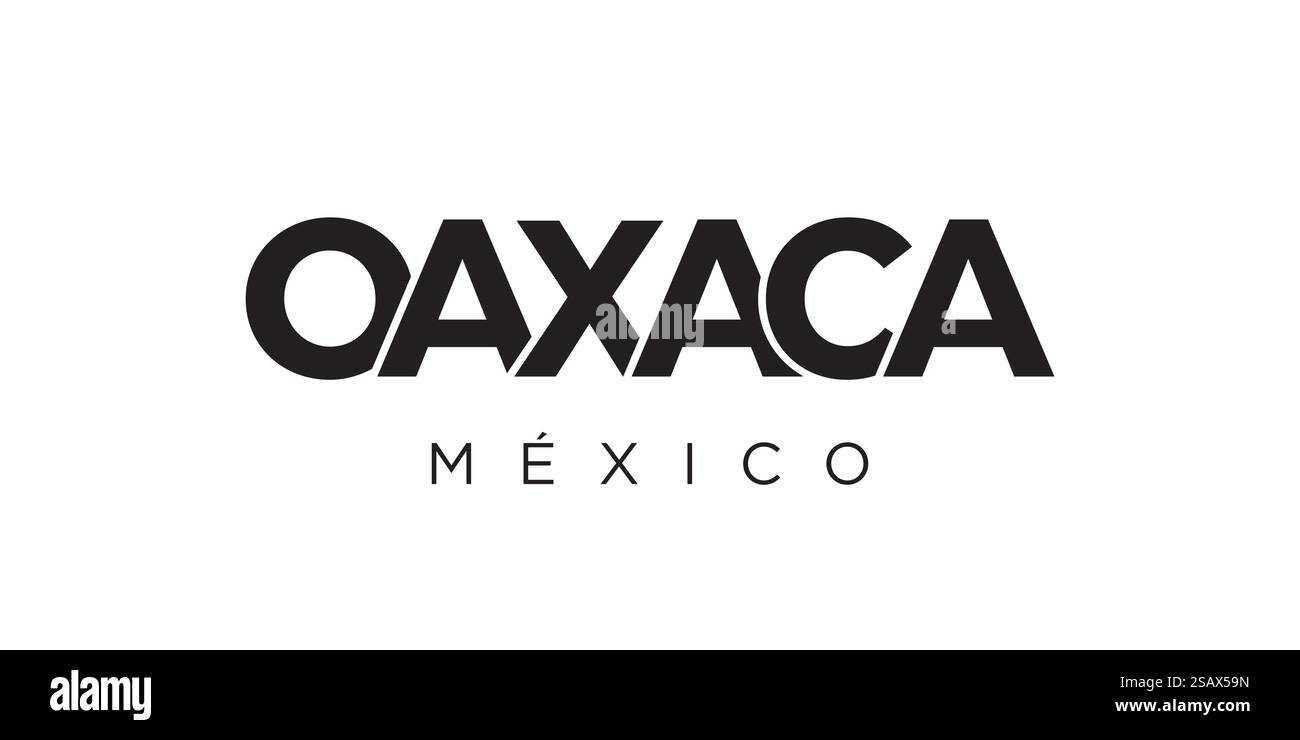 Oaxaca im mexikanischen Emblem für Print und Web. Design mit geometrischem Stil, Vektorillustration mit auffälliger Typografie in moderner Schrift. Schriftzug mit grafischem Schriftzug auf weißem Hintergrund. Stock Vektor