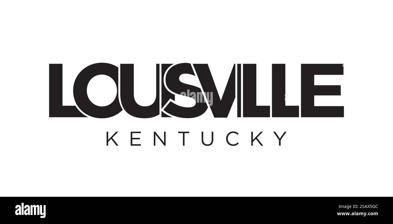 Louisville, Kentucky, USA Typografie-Schriftzug. Amerika-Logo mit grafischem Stadtschriftzug für Print- und Webprodukte. Louisville, Kentucky, USA Typografie-Schriftzug. Amerika-Logo mit grafischem Stadtschriftzug für Print und Web. Stock Vektor