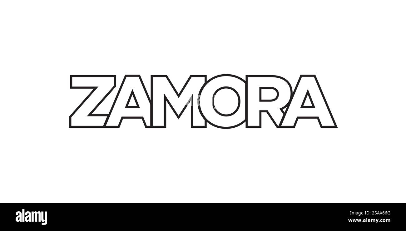 Zamora im mexikanischen Emblem für Print und Web. Design mit geometrischem Stil, Vektorillustration mit auffälliger Typografie in moderner Schrift. Schriftzug mit grafischem Schriftzug auf weißem Hintergrund. Stock Vektor