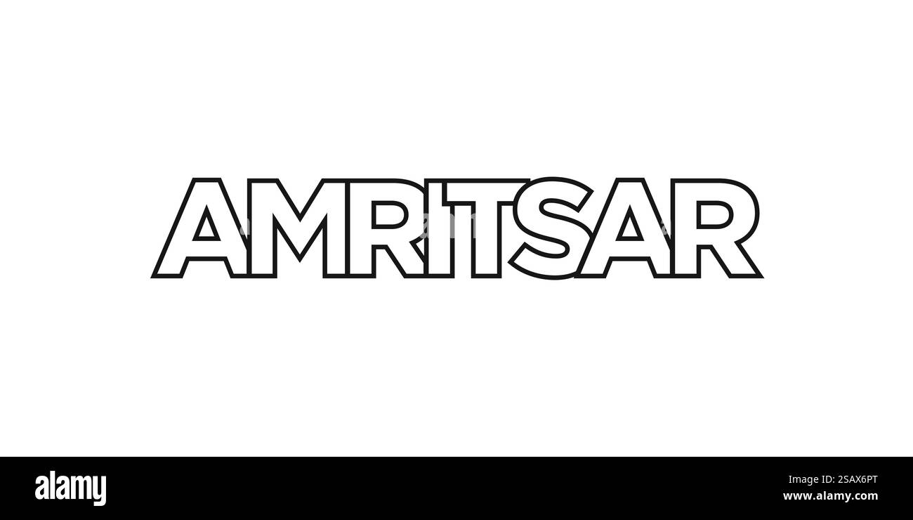 Amritsar im indischen Emblem für Print und Web. Design mit geometrischem Stil, Vektorillustration mit auffälliger Typografie in moderner Schrift. Schriftzug mit grafischem Schriftzug auf weißem Hintergrund. Stock Vektor