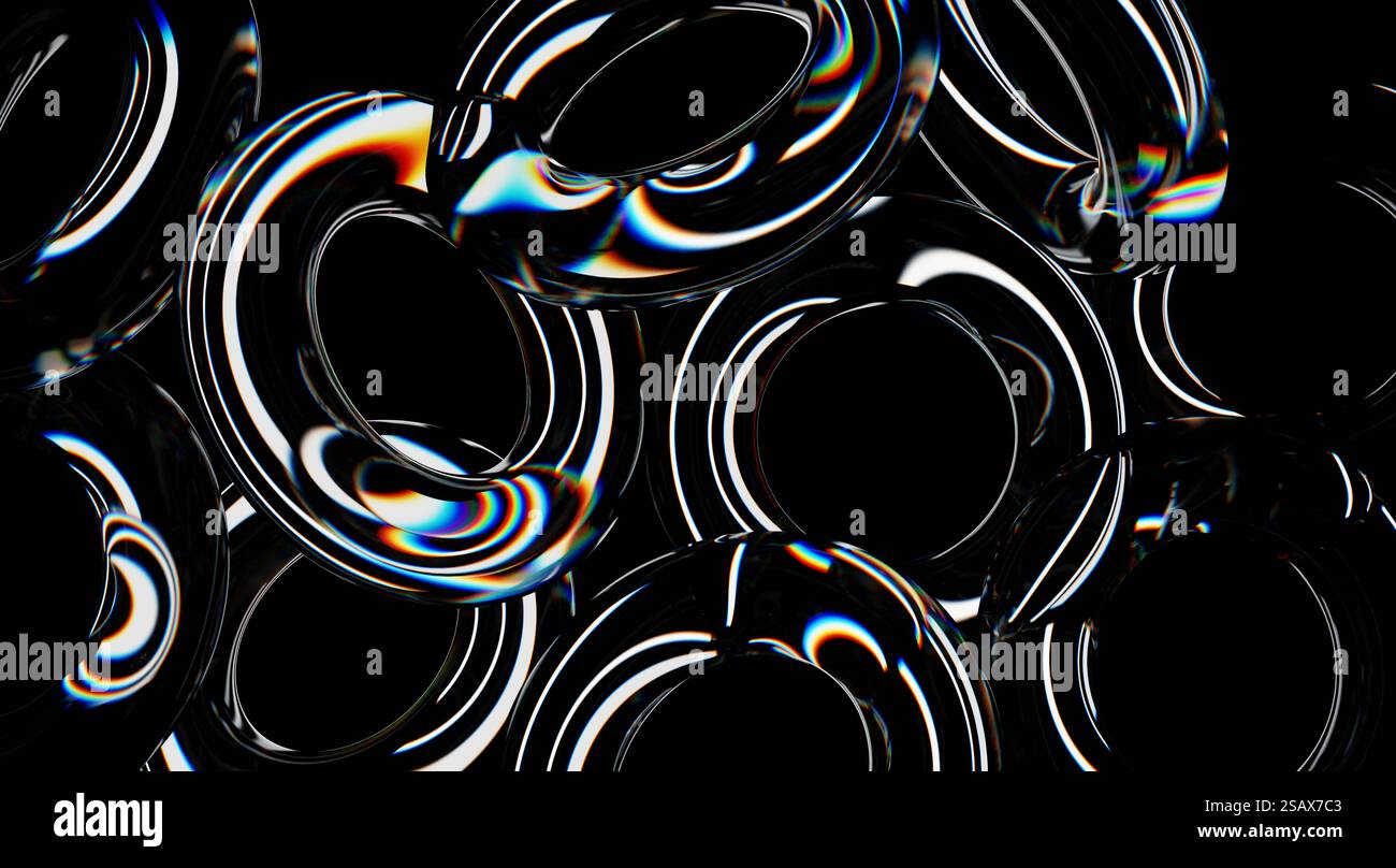 Moderne 3D-Komposition reflektierender Glaskreise Stockfoto