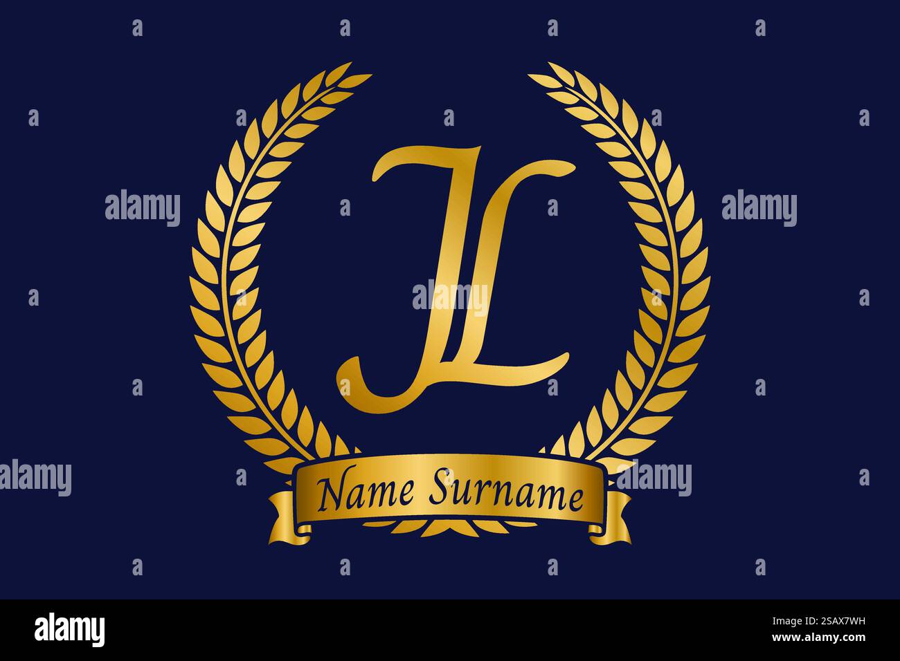 Anfangsbuchstaben J und L, JL-Monogramm-Logo mit Lorbeerkranz. Luxuriöses goldenes Emblem mit Kalligraphie-Schriftart. Stock Vektor