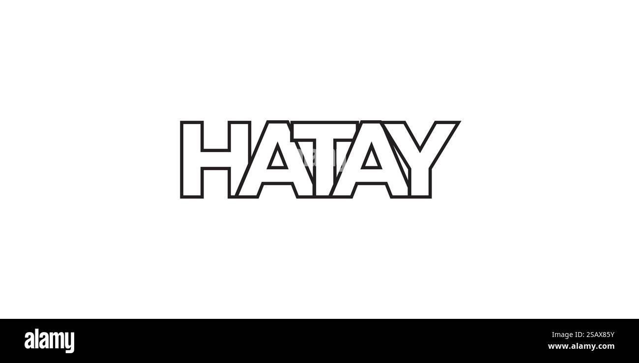 Hatay im Truthahnemblem für Print und Web. Design mit geometrischem Stil, Vektorillustration mit auffälliger Typografie in moderner Schrift. Schriftzug mit grafischem Schriftzug auf weißem Hintergrund. Stock Vektor