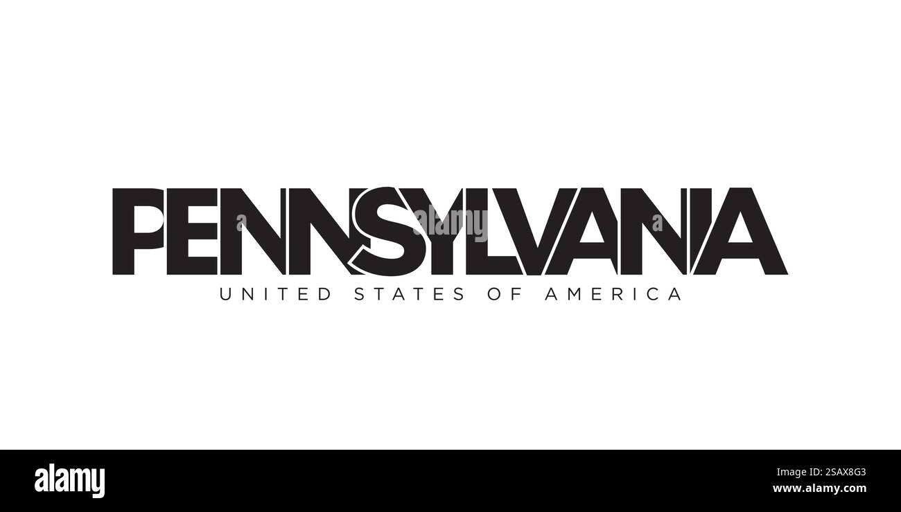 Design mit Typografie-Schriftzug in Pennsylvania, USA. Amerika-Logo mit grafischem Stadtschriftzug für Print- und Webprodukte. Design mit Typografie-Schriftzug in Pennsylvania, USA. Amerika-Logo mit grafischem Stadtschriftzug für Print und Web. Stock Vektor