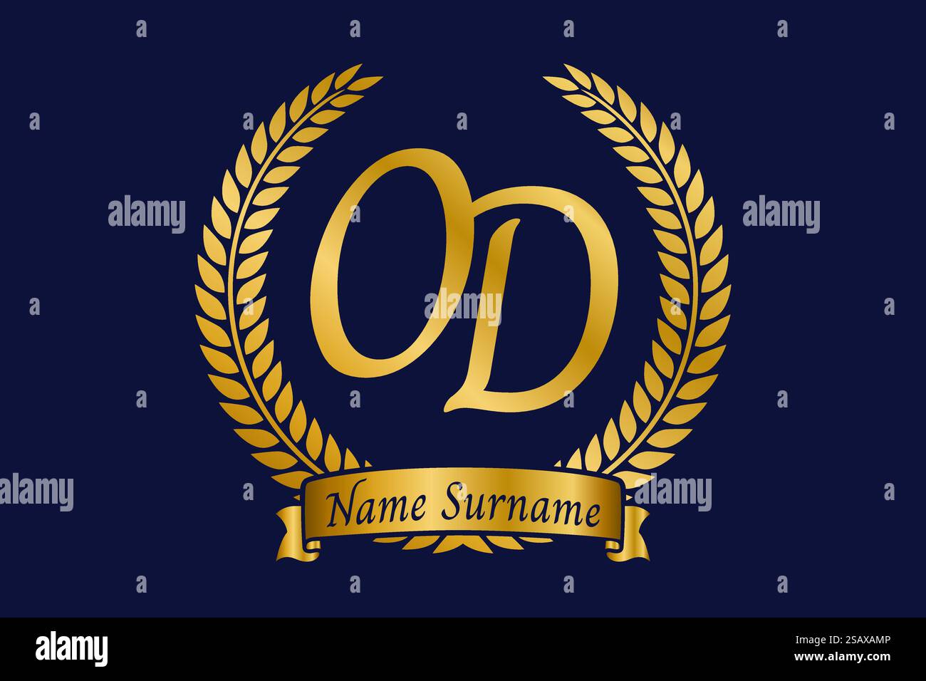 Anfangsbuchstaben O und D, OD-Monogramm-Logo mit Lorbeerkranz. Luxuriöses goldenes Emblem mit Kalligraphie-Schriftart. Stock Vektor