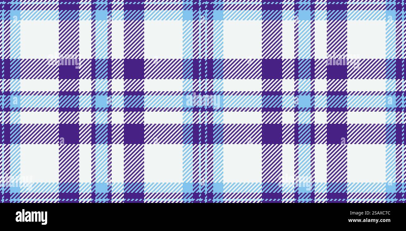 Kratzer Textil Hintergrund Plaid, Gentleman Stoff Check Vektor. Nahtlose Textur mit Scrapbook-Muster in weiß und violett. Stock Vektor