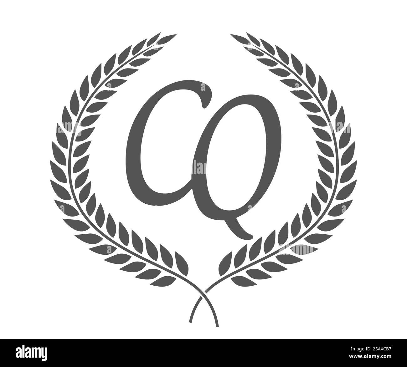 Anfangsbuchstaben C und Q, CQ-Monogramm-Logo mit Lorbeerkranz. Luxuriöses Emblem mit Kalligraphie-Schriftart. Anfangsbuchstaben C und Q, CQ-Monogramm-Logo mit Lorbeerkranz. Luxuriöse Kalligraphie-Schriftart. Stock Vektor