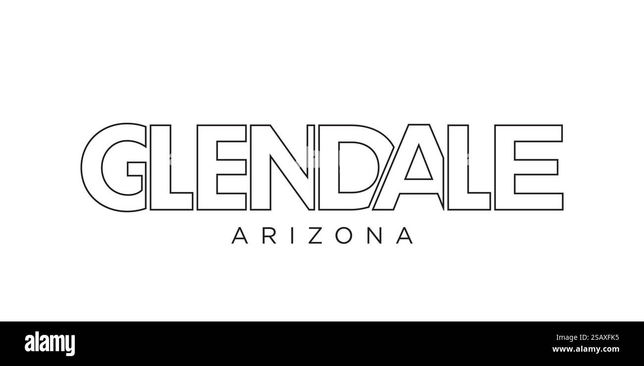 Glendale, Arizona, USA Typografie-Schriftzug. Amerika-Logo mit grafischem Stadtschriftzug für Print- und Webprodukte. Glendale, Arizona, USA Typografie-Schriftzug. Amerika-Logo mit grafischem Stadtschriftzug für Print und Web. Stock Vektor