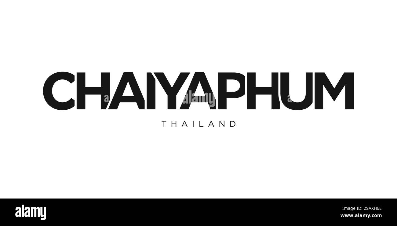 Chaiyaphum im thailändischen Emblem für Print und Web. Design mit geometrischem Stil, Vektorillustration mit auffälliger Typografie in moderner Schrift. Schriftzug mit grafischem Schriftzug auf weißem Hintergrund. Stock Vektor