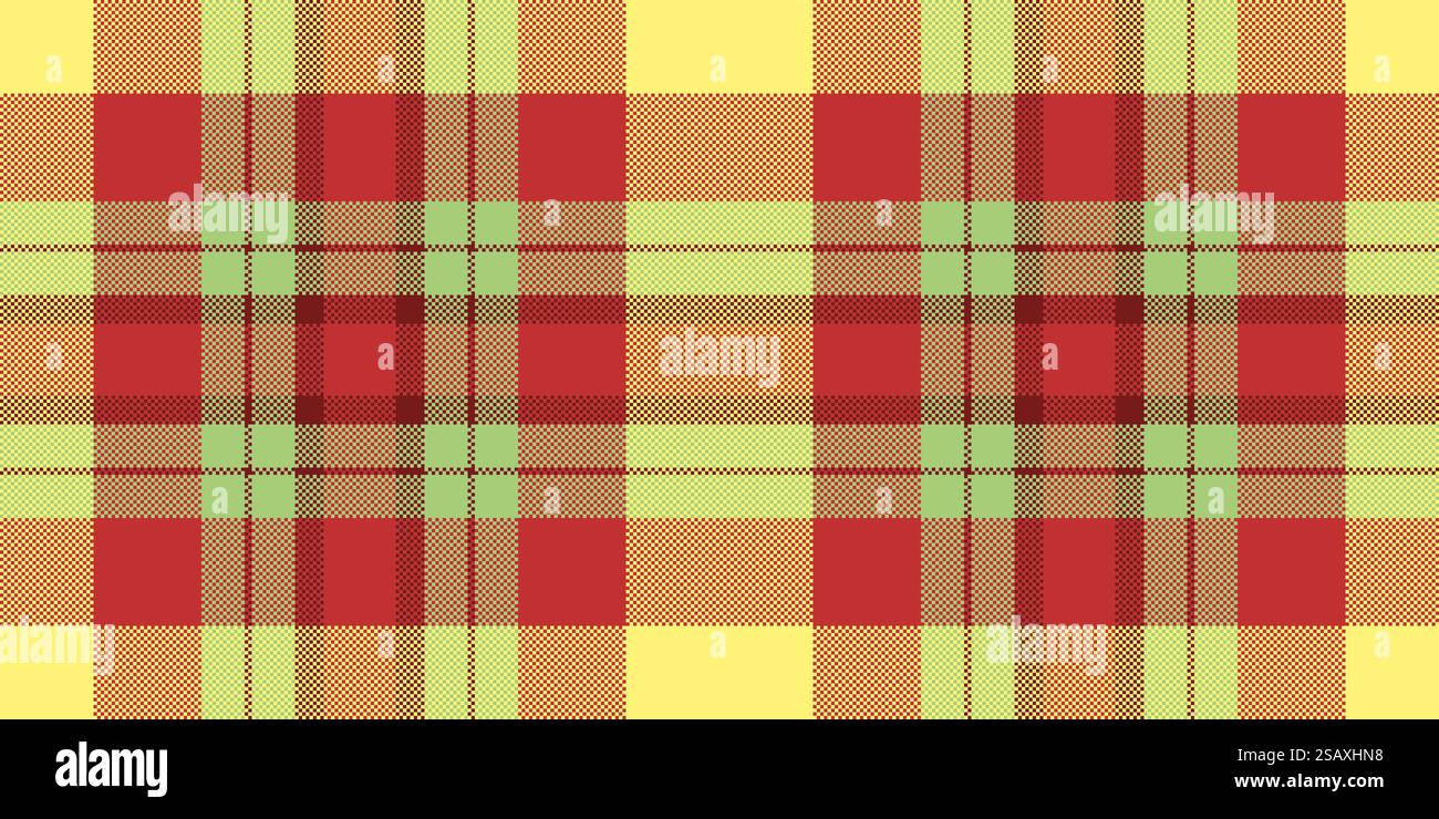 Primäres Tartangewebe im Hintergrund, oberes nahtloses Texturgewebe. Traditional Check Muster Vektor Karo in rot und gelb Farbe. Stock Vektor