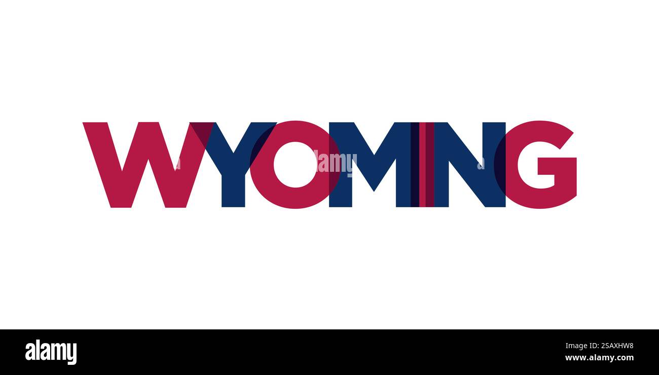 Wyoming, USA, Typografie-Schriftzug. Amerika-Logo mit grafischem Stadtschriftzug für Print- und Webprodukte. Wyoming, USA, Typografie-Schriftzug. Amerika-Logo mit grafischem Stadtschriftzug für Print und Web. Stock Vektor