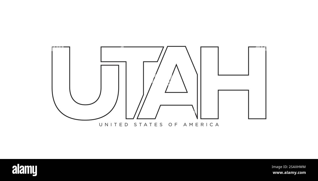 Design mit Typografie-Schriftzug in Utah, USA. Amerika-Logo mit grafischem Stadtschriftzug für Print- und Webprodukte. Design mit Typografie-Schriftzug in Utah, USA. Amerika-Logo mit grafischem Stadtschriftzug für Print und Web. Stock Vektor
